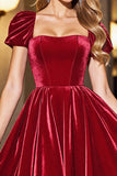 Black A Line Square Neck Short Homecoming Dress with Sleeves