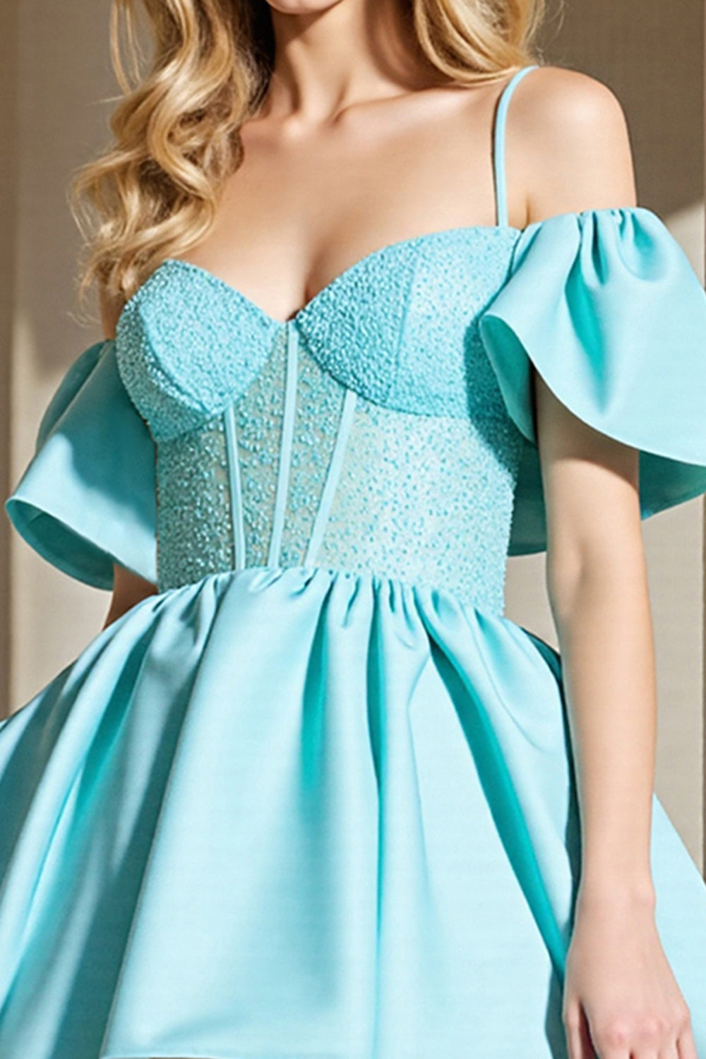 Light Blue Corset Cold Shoulder Short A Line Homecoming Dress