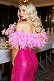 Saprkly Fuchsia Corset Sweetheart Short Homecoming Dress with Feathers