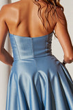 Blue Strapless A Line Satin Short Homecoming Dress