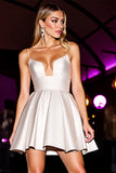 White Satin Spaghetti Straps A Line Short Homecoming Dress