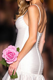 White Tight Spaghetti Straps Ruffled Short Homecoming Dress