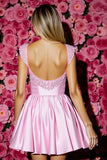 Sparkly Pink Corset Satin Short Homecoming Dress with Bow