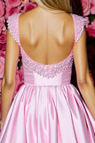 Sparkly Pink Corset Satin Short Homecoming Dress with Bow