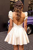 Ivory Satin Ruffled Corset Short Homecoming Dress