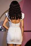 White Satin Bodycon Cap Sleeves Short Homecoming Dress