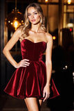 Burgundy Corset Velvet A Line Short Homecoming Dress