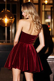 Burgundy Corset Velvet A Line Short Homecoming Dress