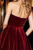 Burgundy Corset Velvet A Line Short Homecoming Dress