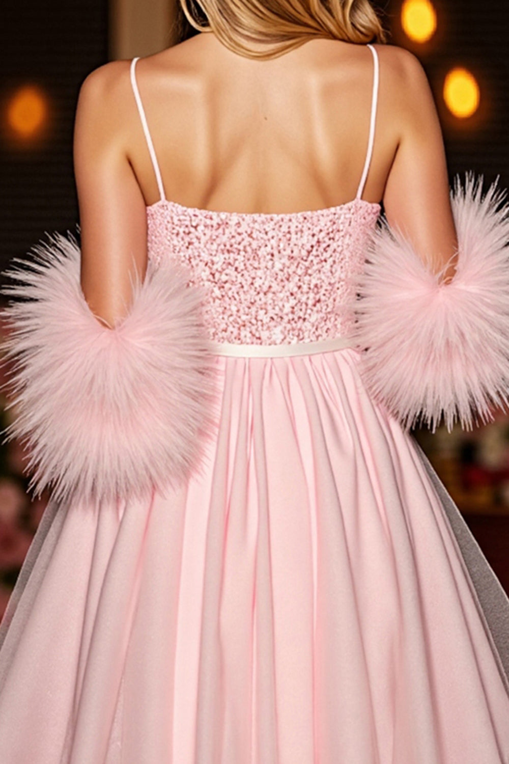 Sparkly Blush Corset Sequin Short Homecoming Dress with Feathers