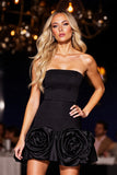 Black Floral Satin Corset Bodycon Short Homecoming Dress