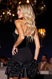 Black Floral Satin Corset Bodycon Short Homecoming Dress