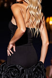Black Floral Satin Corset Bodycon Short Homecoming Dress