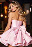 Pink Corset A Line Satin Short Homecoming Dress with Bow