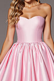Pink Corset A Line Satin Short Homecoming Dress with Bow