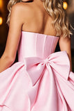 Pink Corset A Line Satin Short Homecoming Dress with Bow