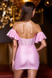 Pink Satin Corset Short Homecoming Dress with Beading