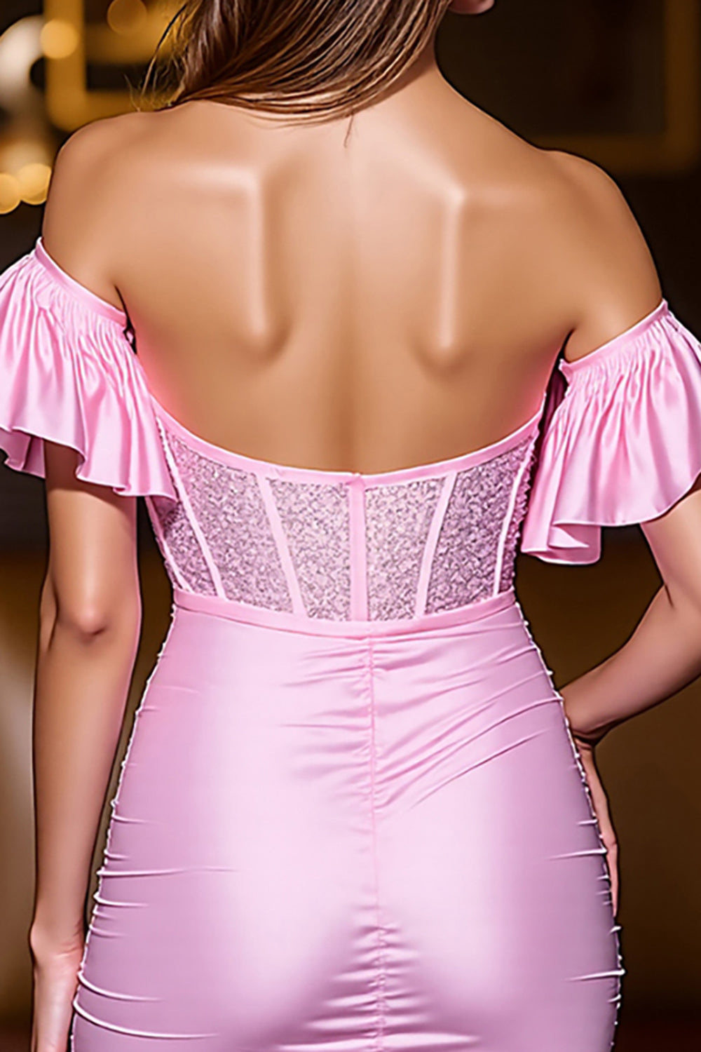 Pink Satin Corset Short Homecoming Dress with Beading