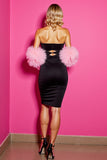 Black Bodycon Strapless Short Homecoming Dress with Feathers
