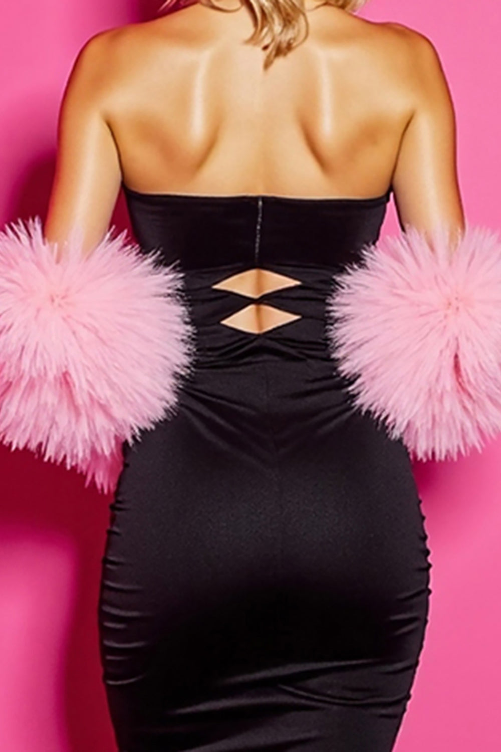 Black Bodycon Strapless Short Homecoming Dress with Feathers