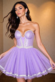 Sparkly Purple Sequin A Line Corset Short Homecoming Dress