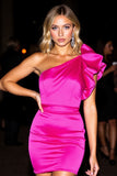 Fuchsia Bodycon One Shoulder Short Homecoming Dress with Ruffles