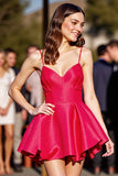 Red A Line Satin Ruched Short Homecoming Dress