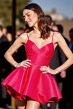 Red A Line Satin Ruched Short Homecoming Dress