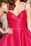 Red A Line Satin Ruched Short Homecoming Dress