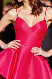 Red A Line Satin Ruched Short Homecoming Dress