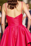 Red A Line Satin Ruched Short Homecoming Dress