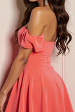 Orange Satin A Line Off the Shoulder Short Homecoming Dress