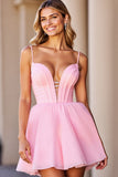 Pink Corset A Line Deep V-Neck Short Homecoming Dress