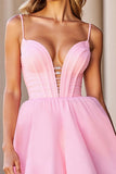 Pink Corset A Line Deep V-Neck Short Homecoming Dress