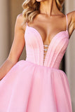 Pink Corset A Line Deep V-Neck Short Homecoming Dress