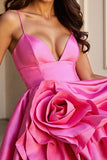 Fuchsia Satin A Line Short Homecoming Dress with Flower