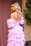 Sparkly Pink Sequin High-Low Homecoming Dress with Ruffles