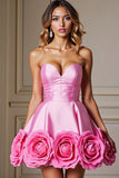 Pink Satin Floral Sweetheart Short Homecoming Dress