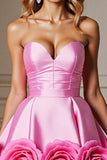 Pink Satin Floral Sweetheart Short Homecoming Dress