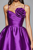 Dark Purple Floral A Line Satin Short Homecoming Dress
