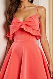 Orange Satin Corset Spaghetti Straps Short Homecoming Dress with Ruffles