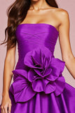 Dark Purple Strapless Satin Short Homecoming Dress with 3D Flower