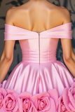 Pink Satin A Line Floral Short Homecoming Dress