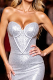 Sparkly Silver Sequin Sweetheart Bodycon Short Homecoming Dress