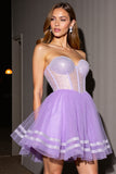 Sparkly Lilac Tulle Corset Sweetheart Short Homecoming Dress