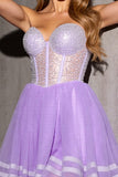 Sparkly Lilac Tulle Corset Sweetheart Short Homecoming Dress
