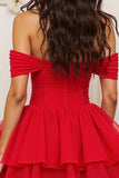 Red A Line Tulle Tiered Corset Short Homecoming Dress with Ruffles