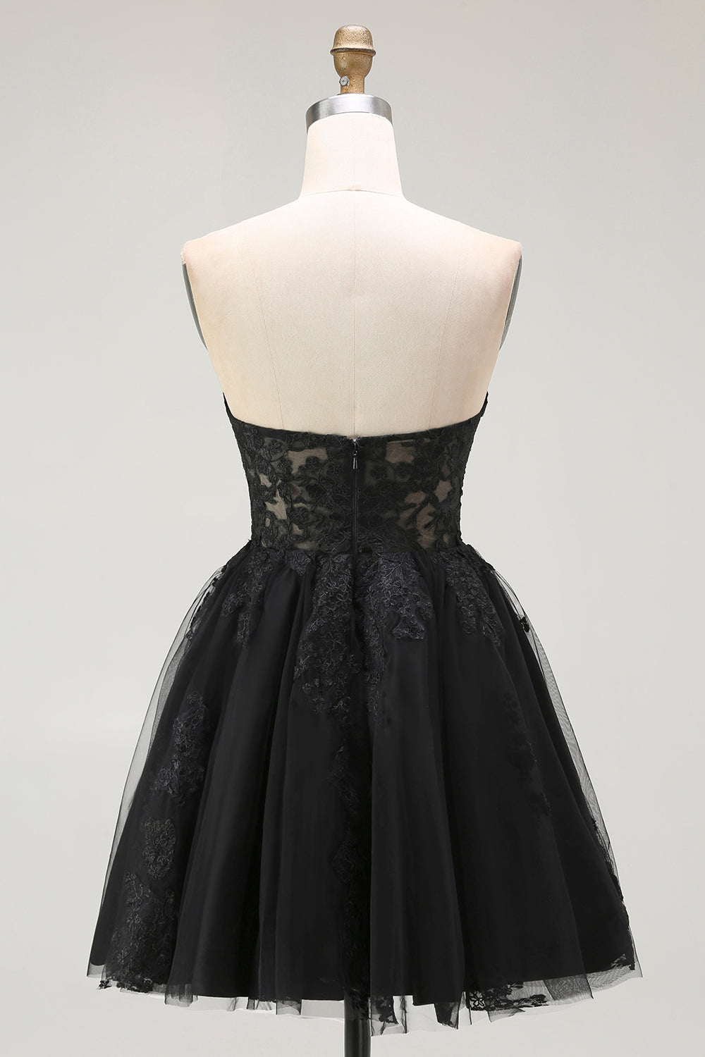 black lace homecoming dress Zapakasa Women Black Corset Short Lace Homecoming Dress Sweetheart A Line Tulle Illusion Back Cocktail Dress