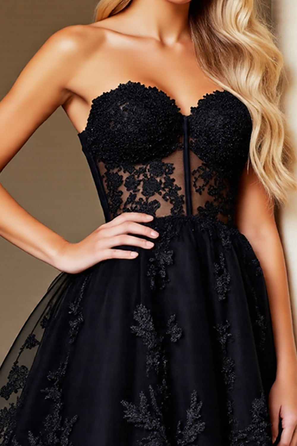 Zapakasa Women Black Corset Short Lace Homecoming Dress Sweetheart A