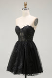 Black Corset A Line Sweetheart Short Homecoming Dress
